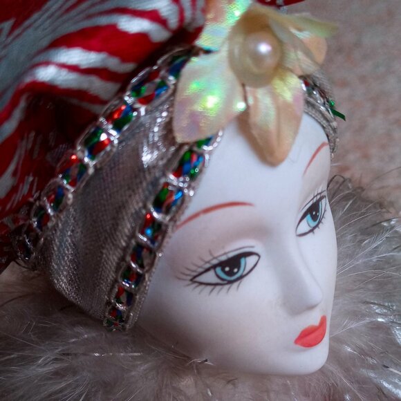 Vintage Pierrot Clown Doll Porcelain head arms feet Red & Silver Metallic Outfit - Picture 2 of 10